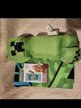 Green Creeper Kids Bath Towel and Plush Toy Set